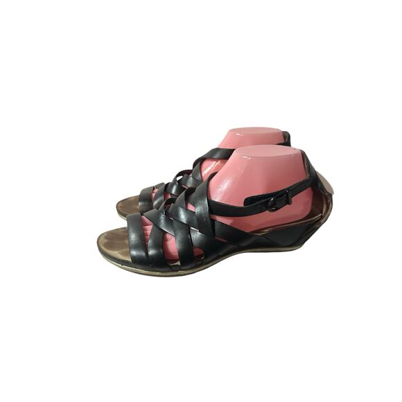 Dansko Sandals Womens 40 Veruca Gladiator Black Leather Wedge Heels US 9.5 - Picture 1 of 7